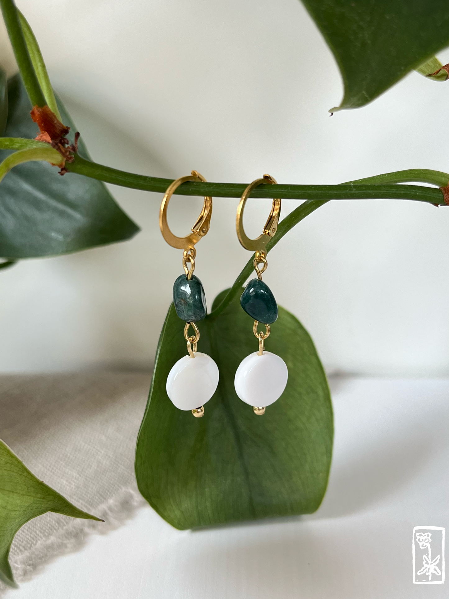 Ohrringe mit Baumachat und Muschel-Perlen 🌳