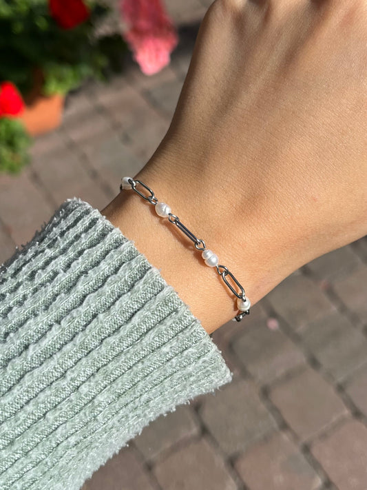 Edelstahlarmband mit Süßwasserperlen