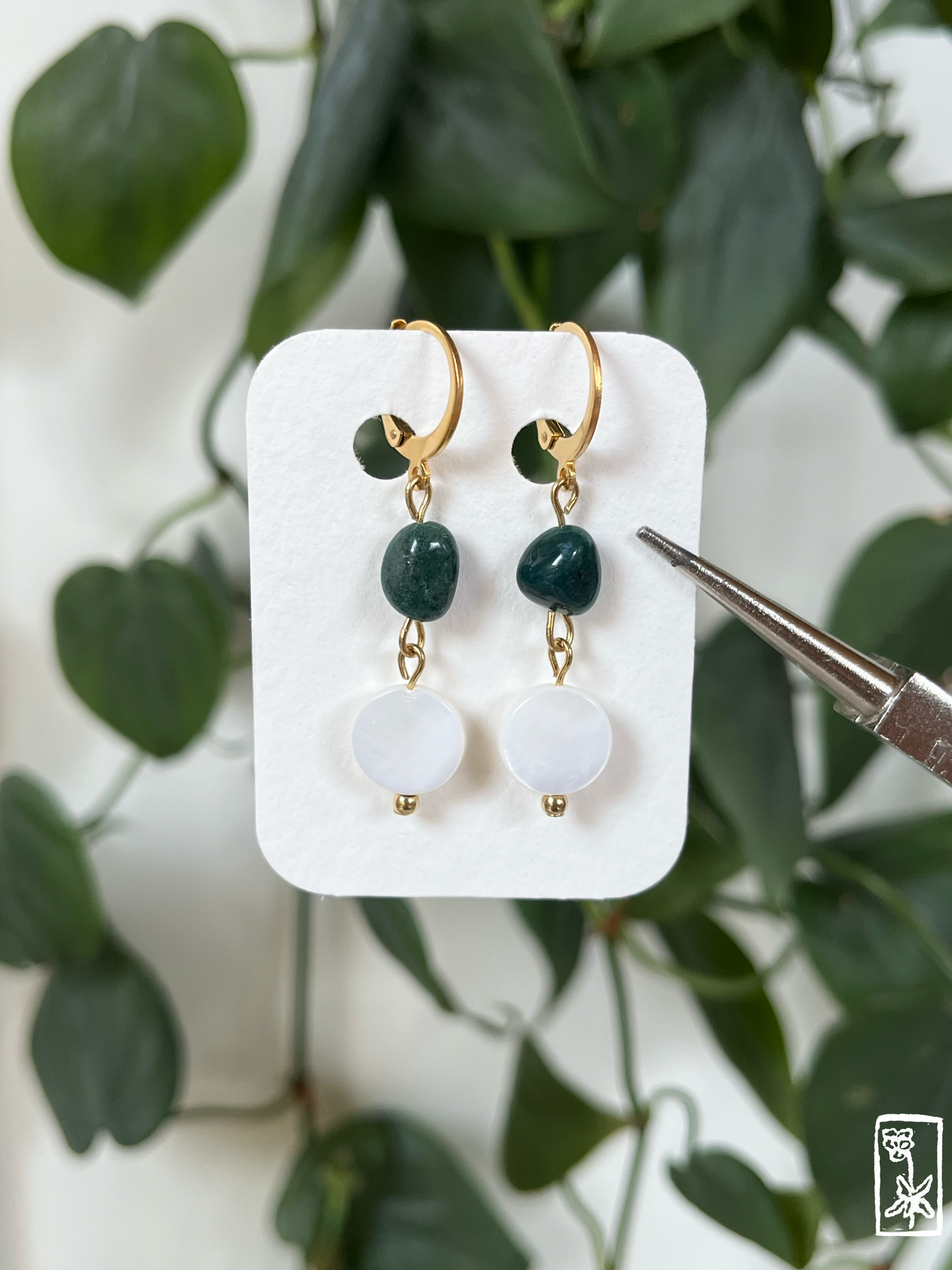 Ohrringe mit Baumachat und Muschel-Perlen 🌳