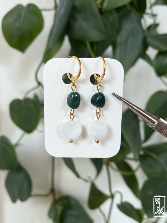 Ohrringe mit Baumachat und Muschel-Perlen 🌳