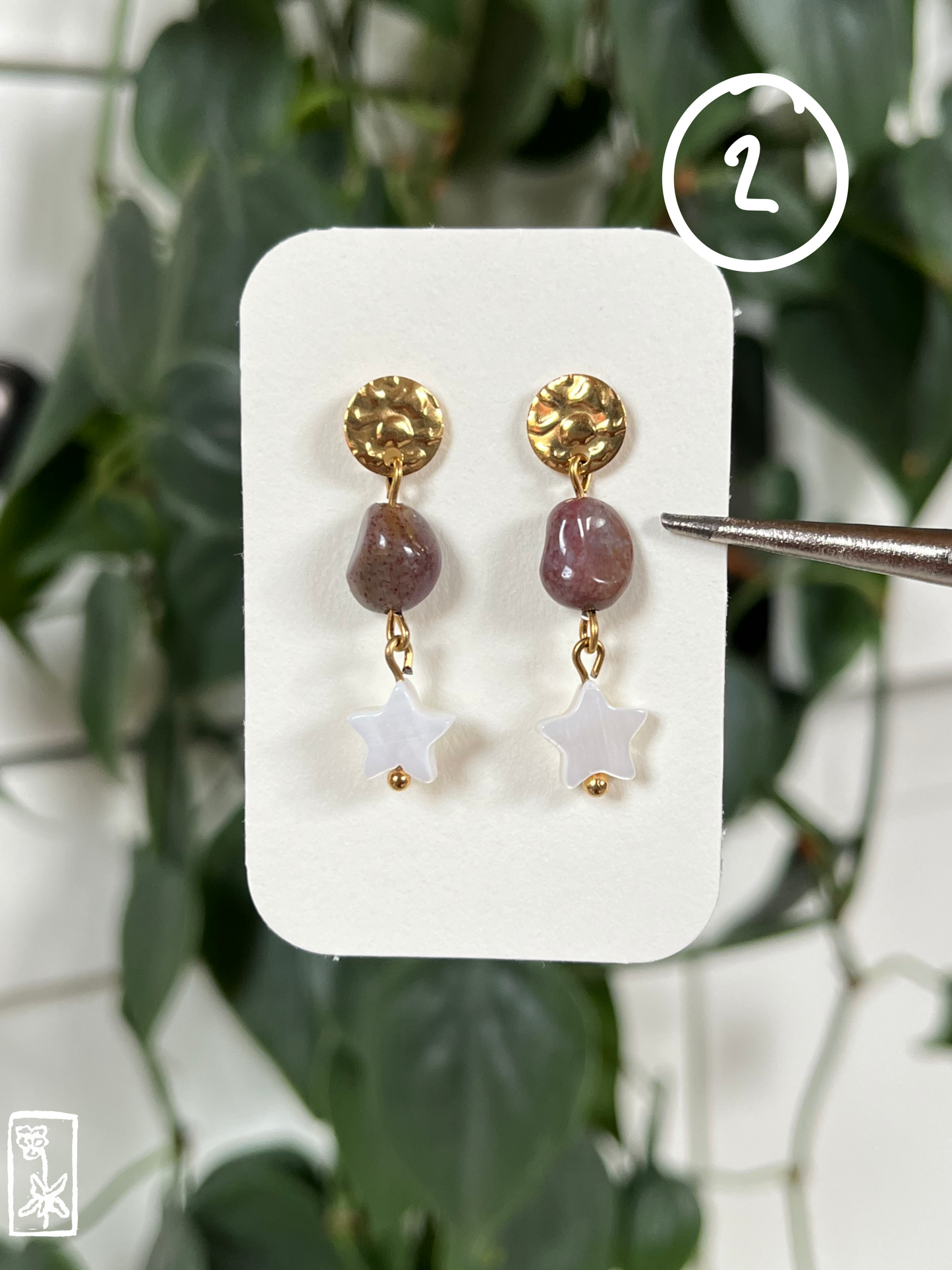 Achat-Ohrstecker mit Muschel-⭐ ☆ﾟ.*･｡ﾟ