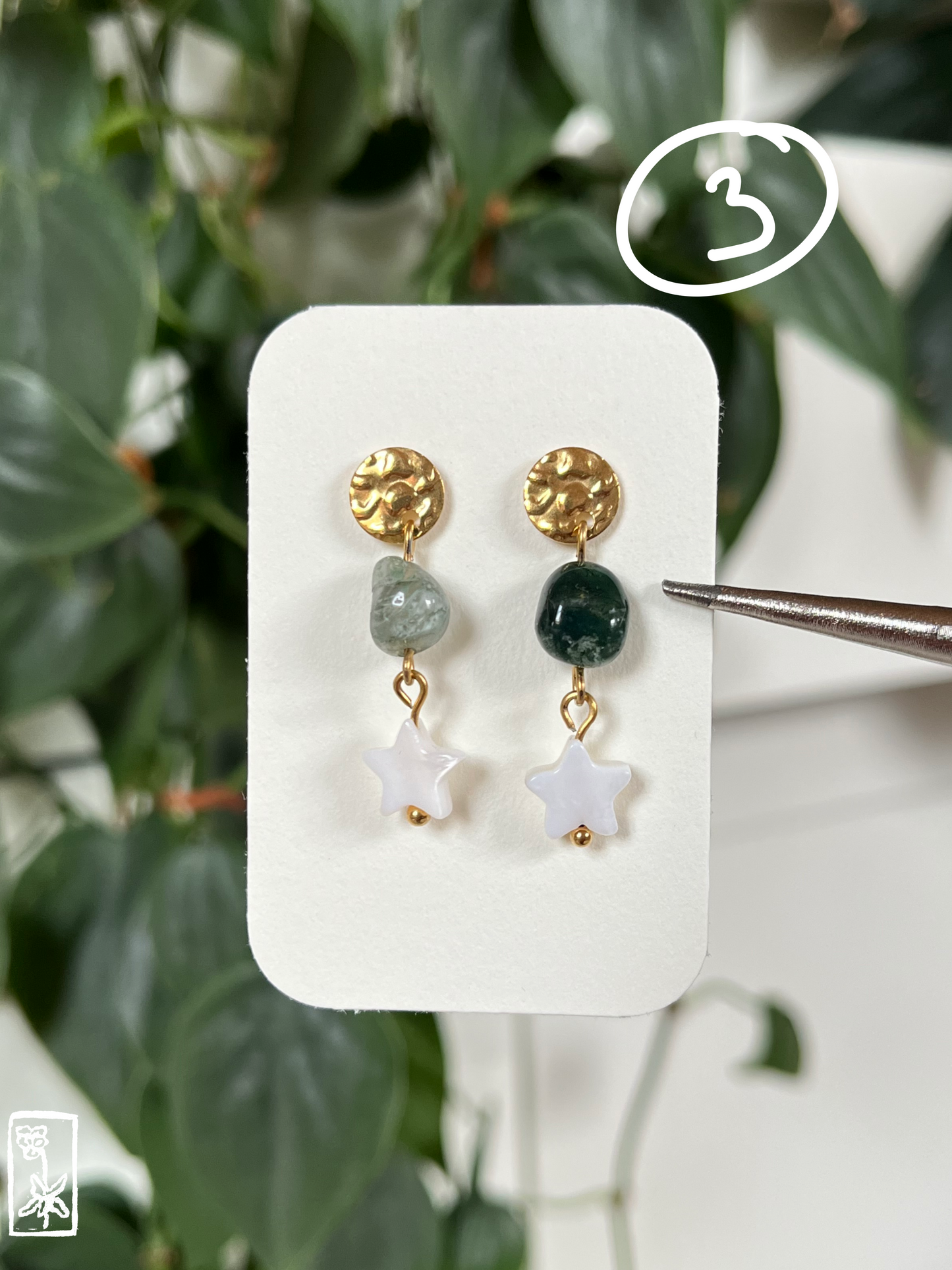 Achat-Ohrstecker mit Muschel-⭐ ☆ﾟ.*･｡ﾟ