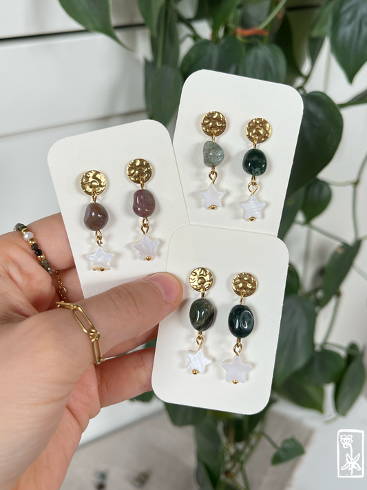 Achat-Ohrstecker mit Muschel-⭐ ☆ﾟ.*･｡ﾟ